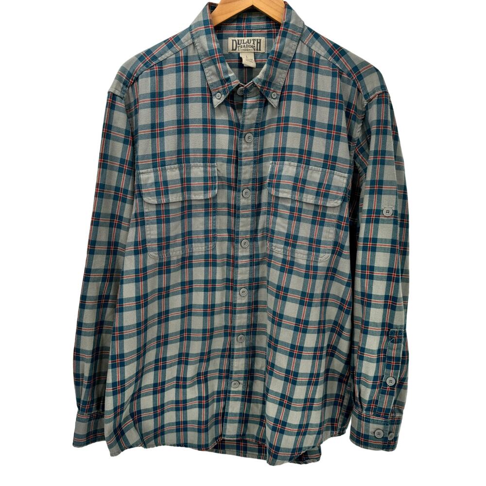 Duluth Flannel Shirt Mens Large Crosscut Performance Plaid Long Roll Tab Sleeve